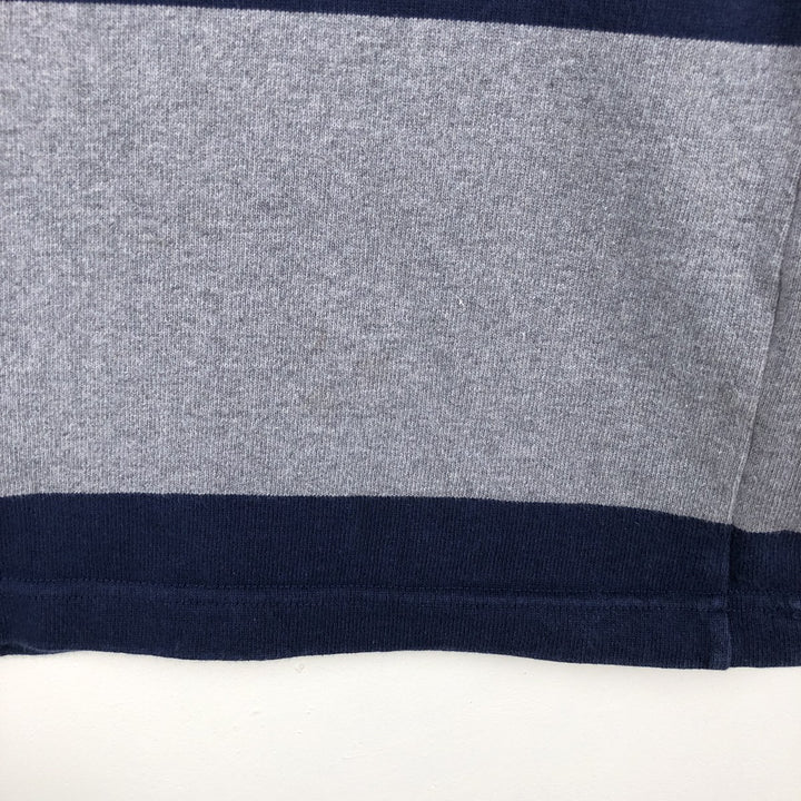 BARBARIAN Striped Pattern Hooded Long-Sleeve Rugby Shirt, Made in Canada, Men's Size S (approx.) cotton navy blue type Vintage Second Hand