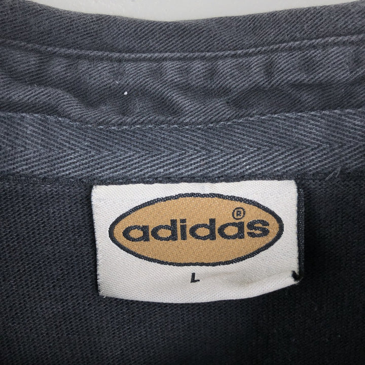 80s-90'S Adidas long-sleeved polo shirt, made in Portugal, men's size L equivalent, vintage. cotton black type Vintage Second Hand
