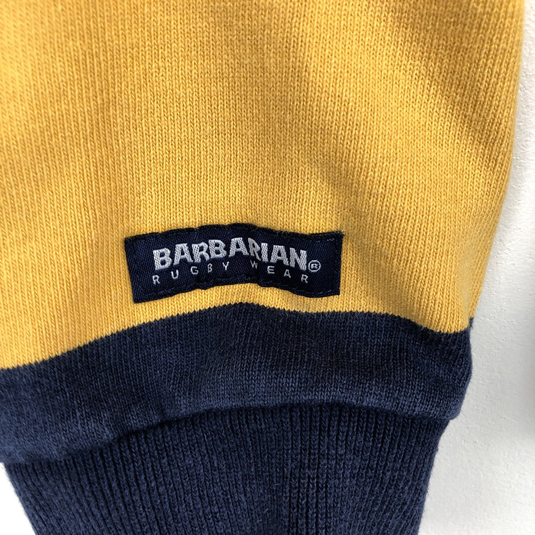BARBARIAN Border Pattern Hooded Long Sleeve Rugby Shirt, Made in Canada, Men's Size XL cotton navy blue type Vintage Second Hand