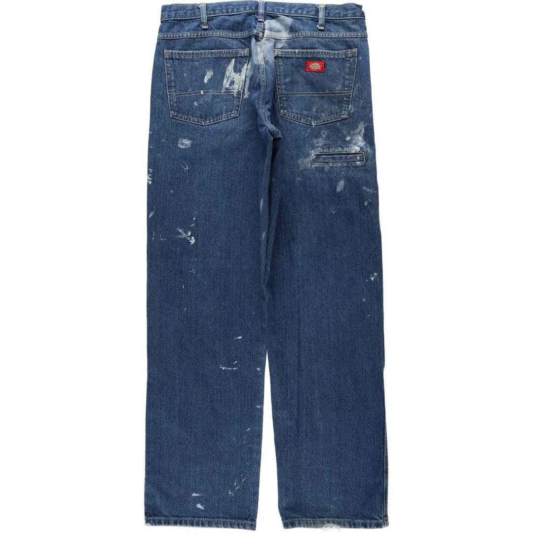 Dickies Painted Double Knee Denim Work Pants, Men's Size W34 (approx.) cotton blue type Vintage Second Hand