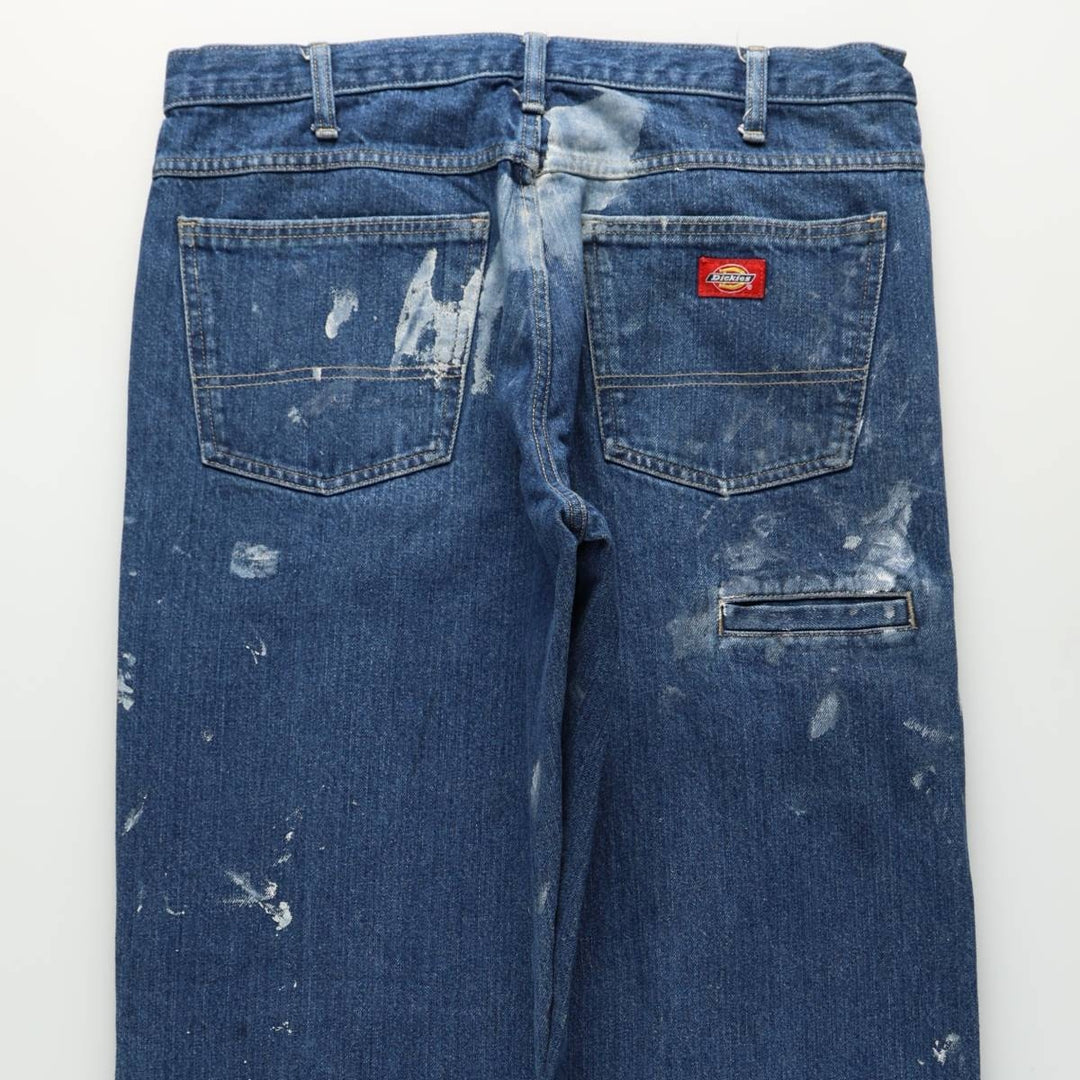 Dickies Painted Double Knee Denim Work Pants, Men's Size W34 (approx.) cotton blue type Vintage Second Hand