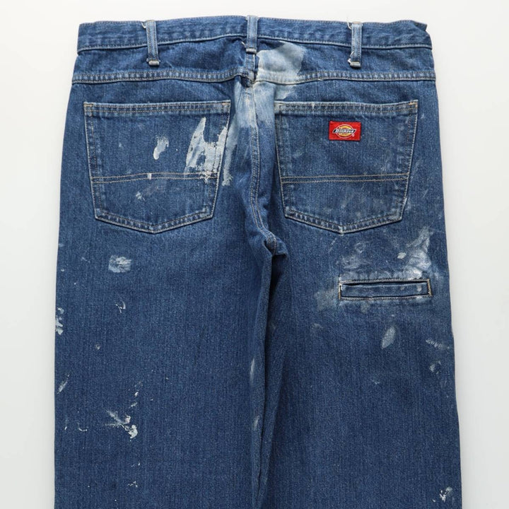 Dickies Painted Double Knee Denim Work Pants, Men's Size W34 (approx.) cotton blue type Vintage Second Hand