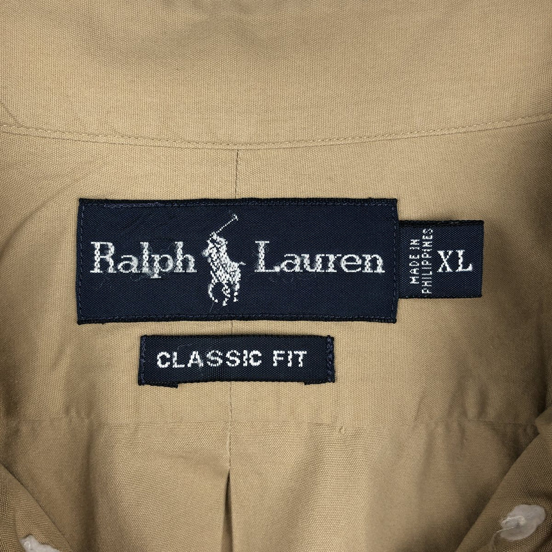 Ralph Lauren Classic Fit Long Sleeve Button Down Shirt Men's XL cotton beige type brown Vintage Second Hand