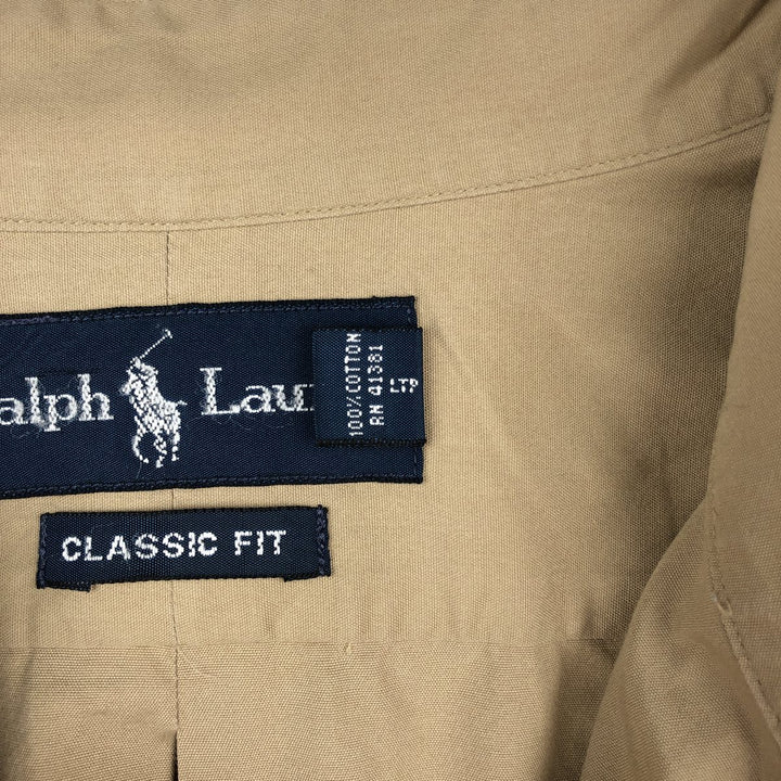 Ralph Lauren Classic Fit Long Sleeve Button Down Shirt Men's XL cotton beige type brown Vintage Second Hand