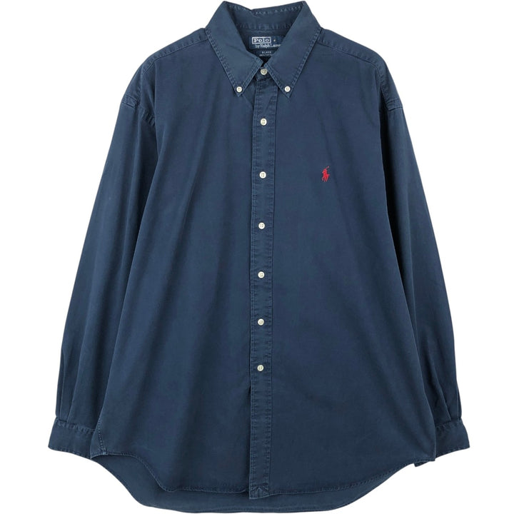 Ralph Lauren POLO by Ralph Lauren BLAKE long-sleeved button-down shirt, men's size L cotton navy blue type Vintage Second Hand