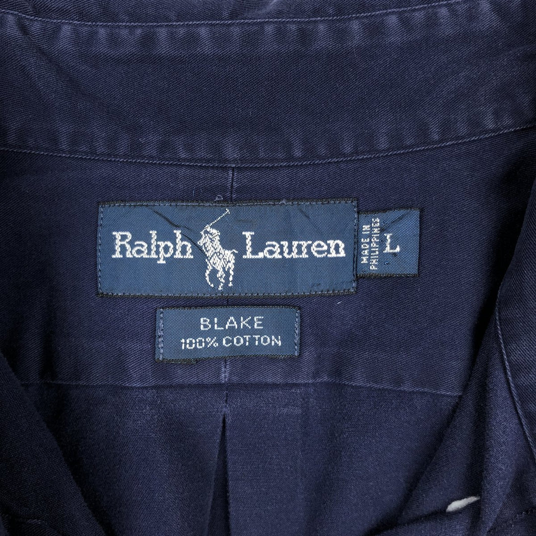 Ralph Lauren BLAKE long sleeve button down shirt, men's size L cotton navy blue type Vintage Second Hand