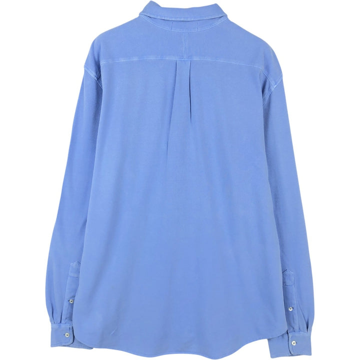Ralph Lauren pique knit long-sleeved button-down shirt, men's size XL (approx.) cotton Blue type light blue Vintage Second Hand