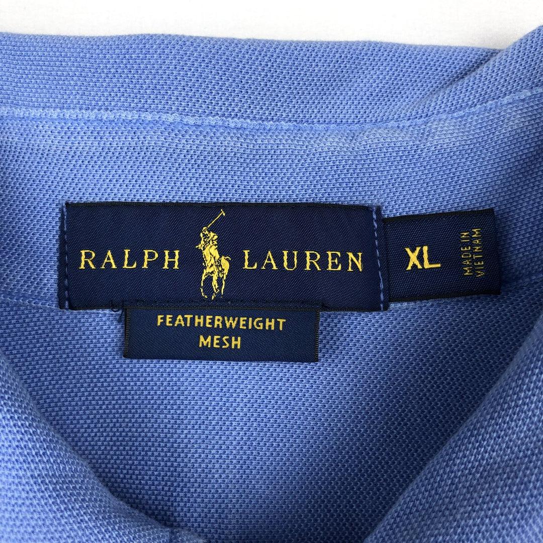 Ralph Lauren pique knit long-sleeved button-down shirt, men's size XL (approx.) cotton Blue type light blue Vintage Second Hand