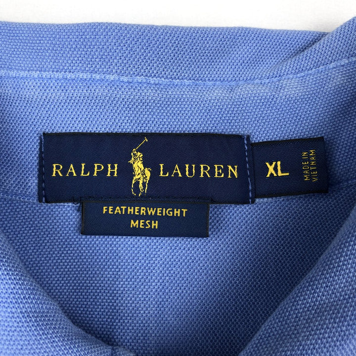 Ralph Lauren pique knit long-sleeved button-down shirt, men's size XL (approx.) cotton Blue type light blue Vintage Second Hand