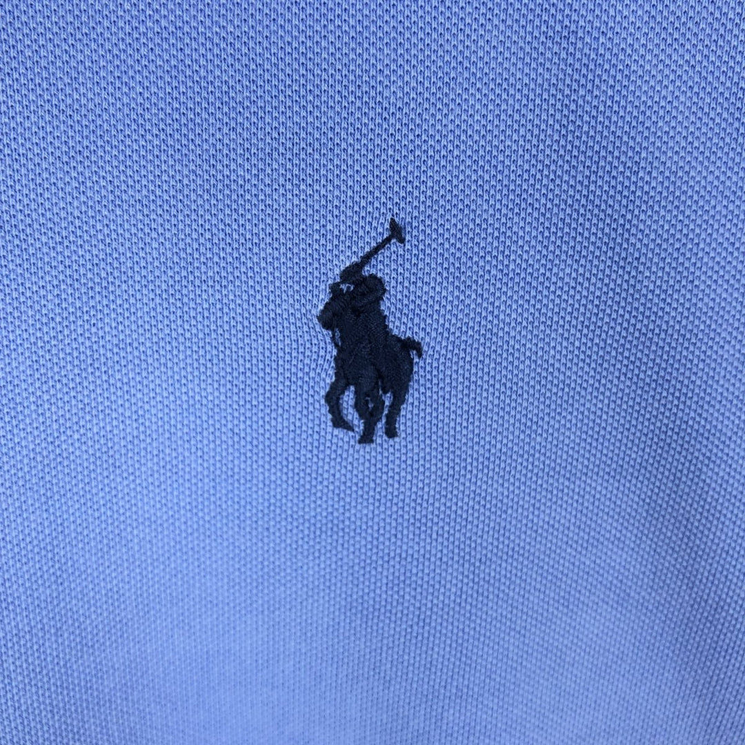 Ralph Lauren pique knit long-sleeved button-down shirt, men's size XL (approx.) cotton Blue type light blue Vintage Second Hand