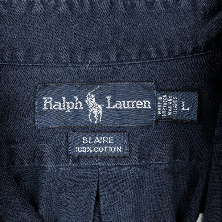 Ralph Lauren BLAIRE long sleeve button down shirt, men's size L cotton navy blue type Vintage Second Hand