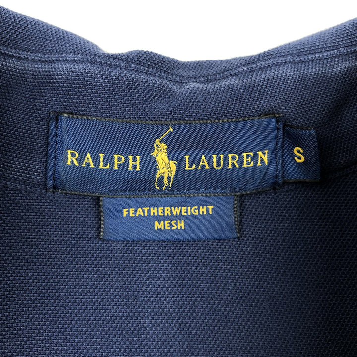 Ralph Lauren pique knit long-sleeved button-down shirt, men's size S (approx.) cotton navy blue type Vintage Second Hand
