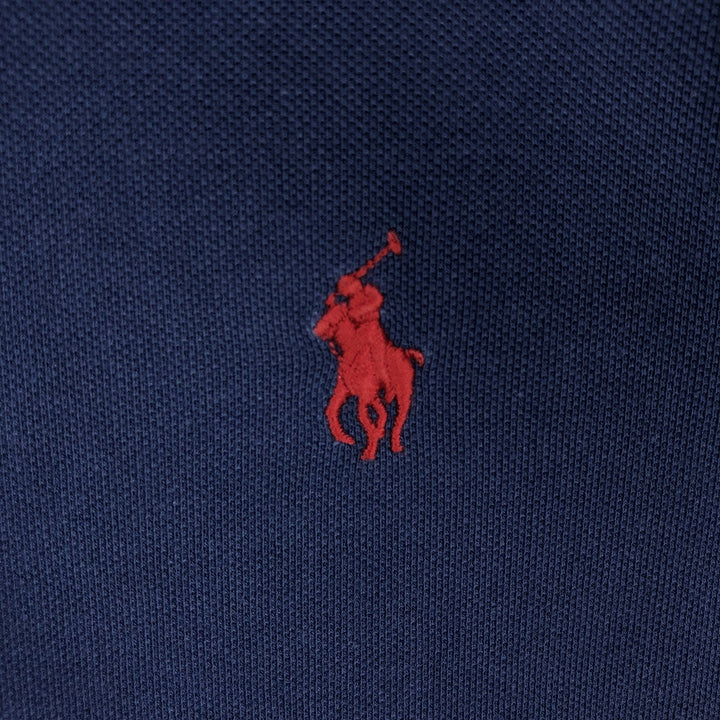 Ralph Lauren pique knit long-sleeved button-down shirt, men's size S (approx.) cotton navy blue type Vintage Second Hand