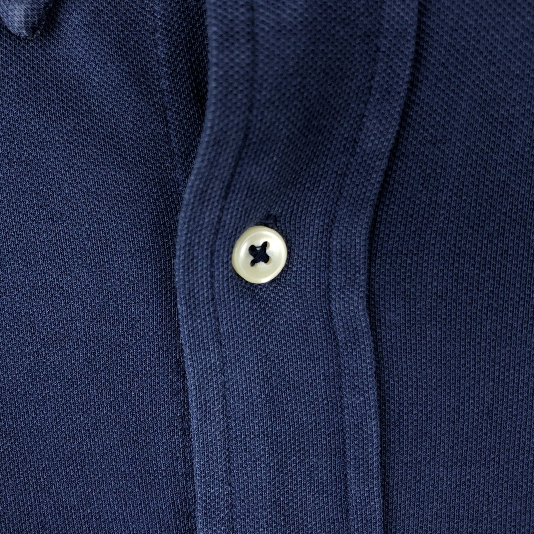 Ralph Lauren pique knit long-sleeved button-down shirt, men's size S (approx.) cotton navy blue type Vintage Second Hand