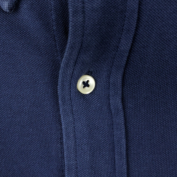 Ralph Lauren pique knit long-sleeved button-down shirt, men's size S (approx.) cotton navy blue type Vintage Second Hand