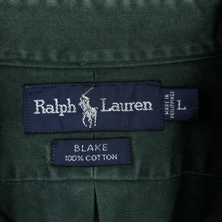 Ralph Lauren BLAKE long sleeve button down shirt, men's size L cotton green type Vintage Second Hand