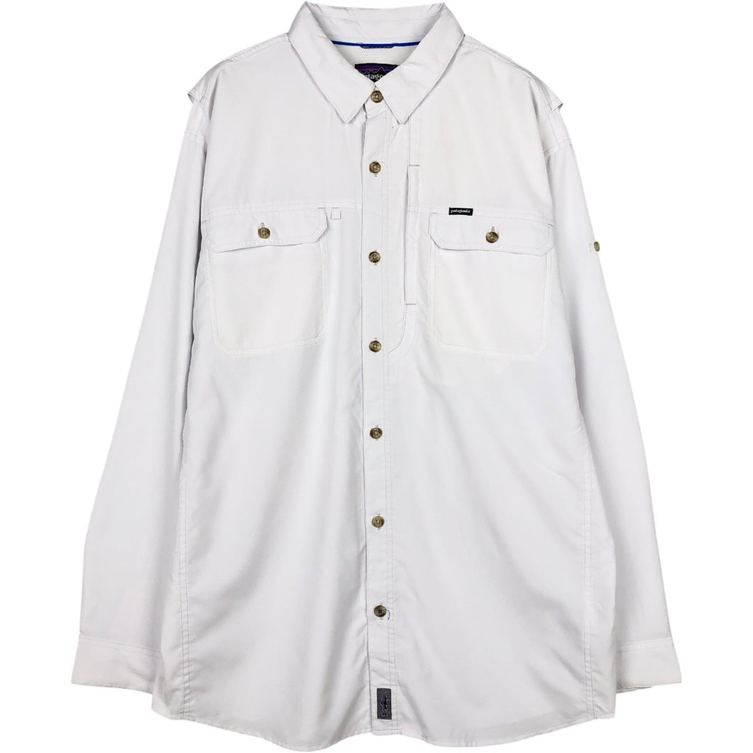 Patagonia 54259FA18 Ripstop Hidden Button-Down Long-Sleeve Fishing Shirt, Men's Size L (approx.) polyester white type Vintage Second Hand