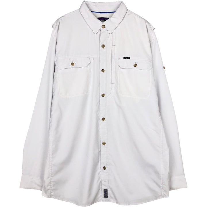 Patagonia 54259FA18 Ripstop Hidden Button-Down Long-Sleeve Fishing Shirt, Men's Size L (approx.) polyester white type Vintage Second Hand