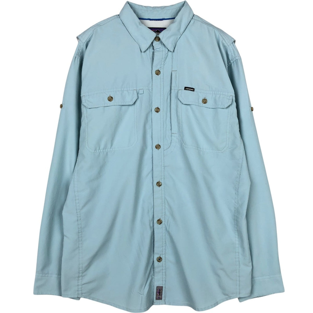 Patagonia 54259FA16 Ripstop Hidden Button-Down Long-Sleeve Fishing Shirt (Men's Size M) polyester Blue type light blue Vintage Second Hand
