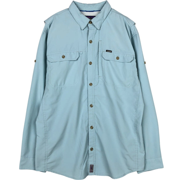 Patagonia 54259FA16 Ripstop Hidden Button-Down Long-Sleeve Fishing Shirt (Men's Size M) polyester Blue type light blue Vintage Second Hand