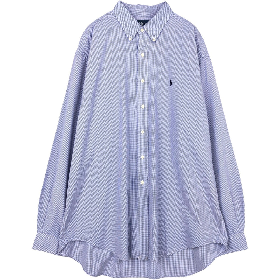 Ralph Lauren BLAKE Gingham Check Long Sleeve Button-Down Check Shirt Men's XL cotton white type Vintage Second Hand