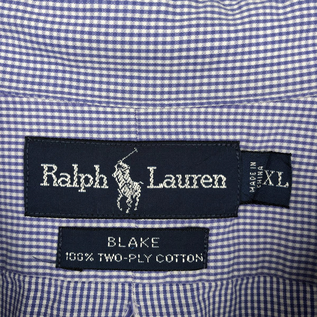 Ralph Lauren BLAKE Gingham Check Long Sleeve Button-Down Check Shirt Men's XL cotton white type Vintage Second Hand
