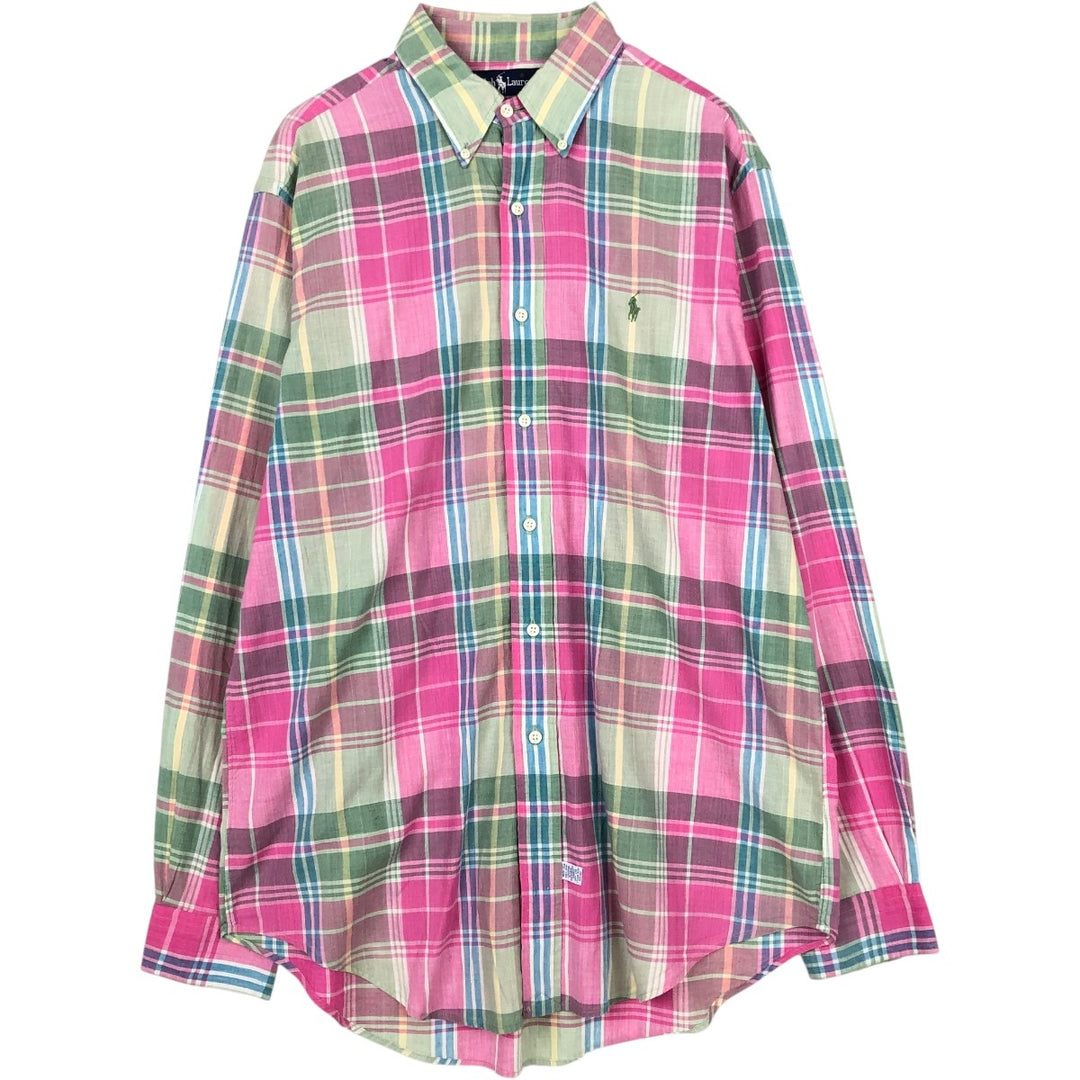 Ralph Lauren Madras Check Long Sleeve Button-Down Check Shirt, Men's Size L cotton pink type Vintage Second Hand
