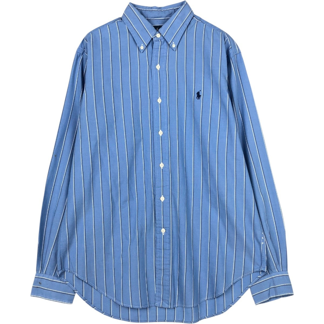 Ralph Lauren Classic Fit Long Sleeve Button Down Striped Shirt, Men's M cotton blue type Vintage Second Hand