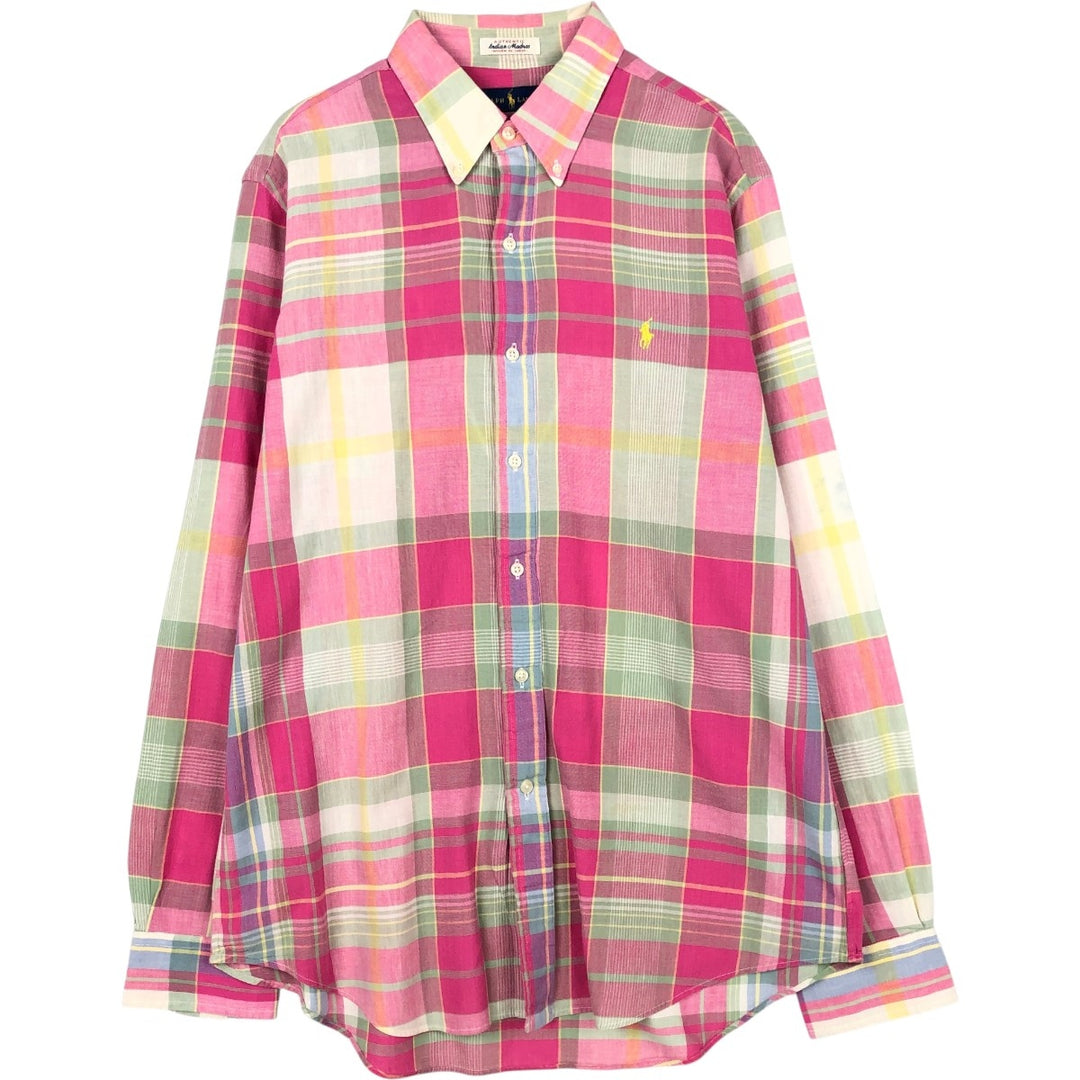 Ralph Lauren Madras check long-sleeved button-down check shirt cotton pink type Vintage Second Hand