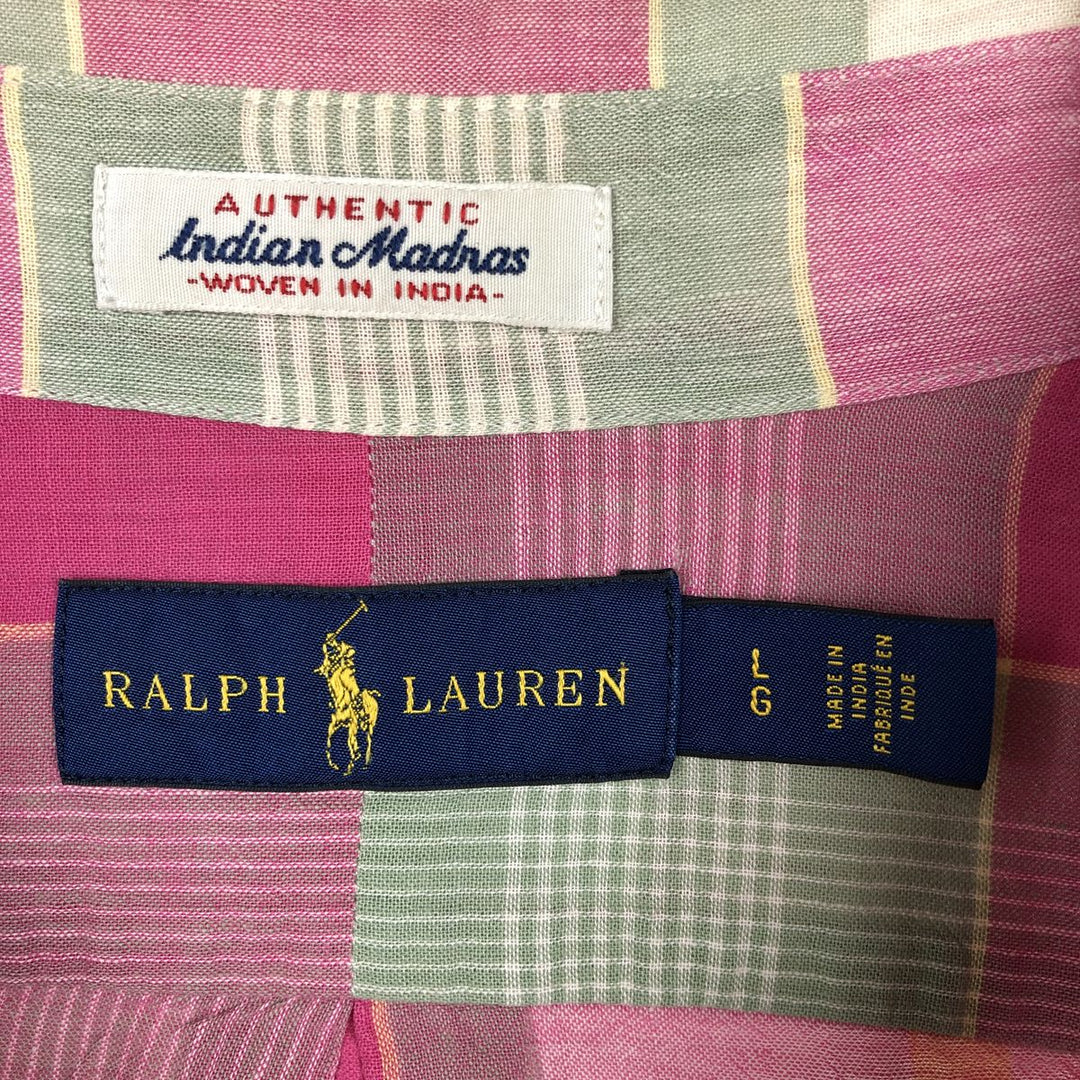 Ralph Lauren Madras check long-sleeved button-down check shirt cotton pink type Vintage Second Hand