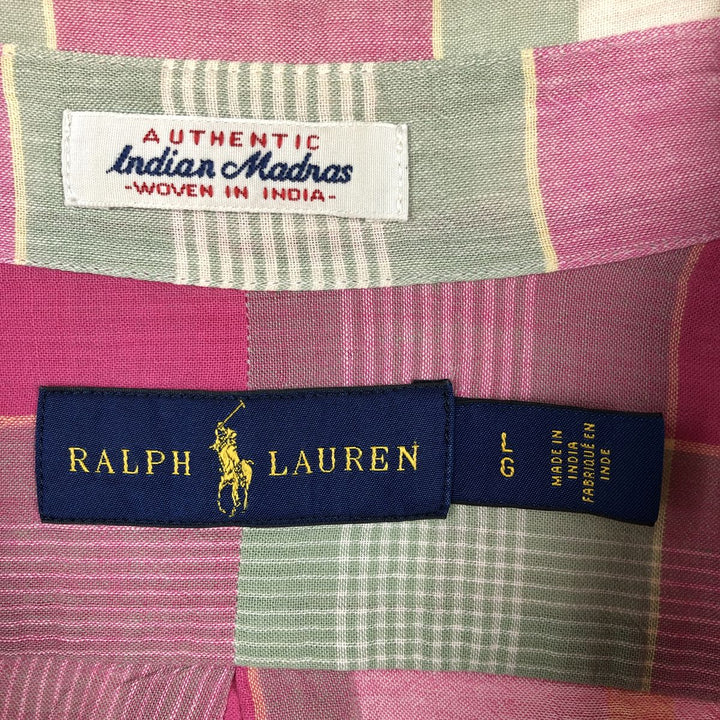 Ralph Lauren Madras check long-sleeved button-down check shirt cotton pink type Vintage Second Hand