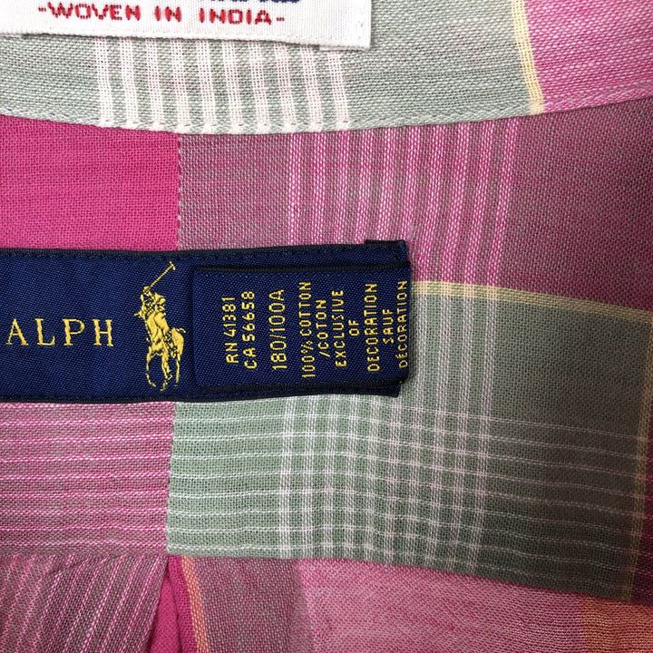 Ralph Lauren Madras check long-sleeved button-down check shirt cotton pink type Vintage Second Hand