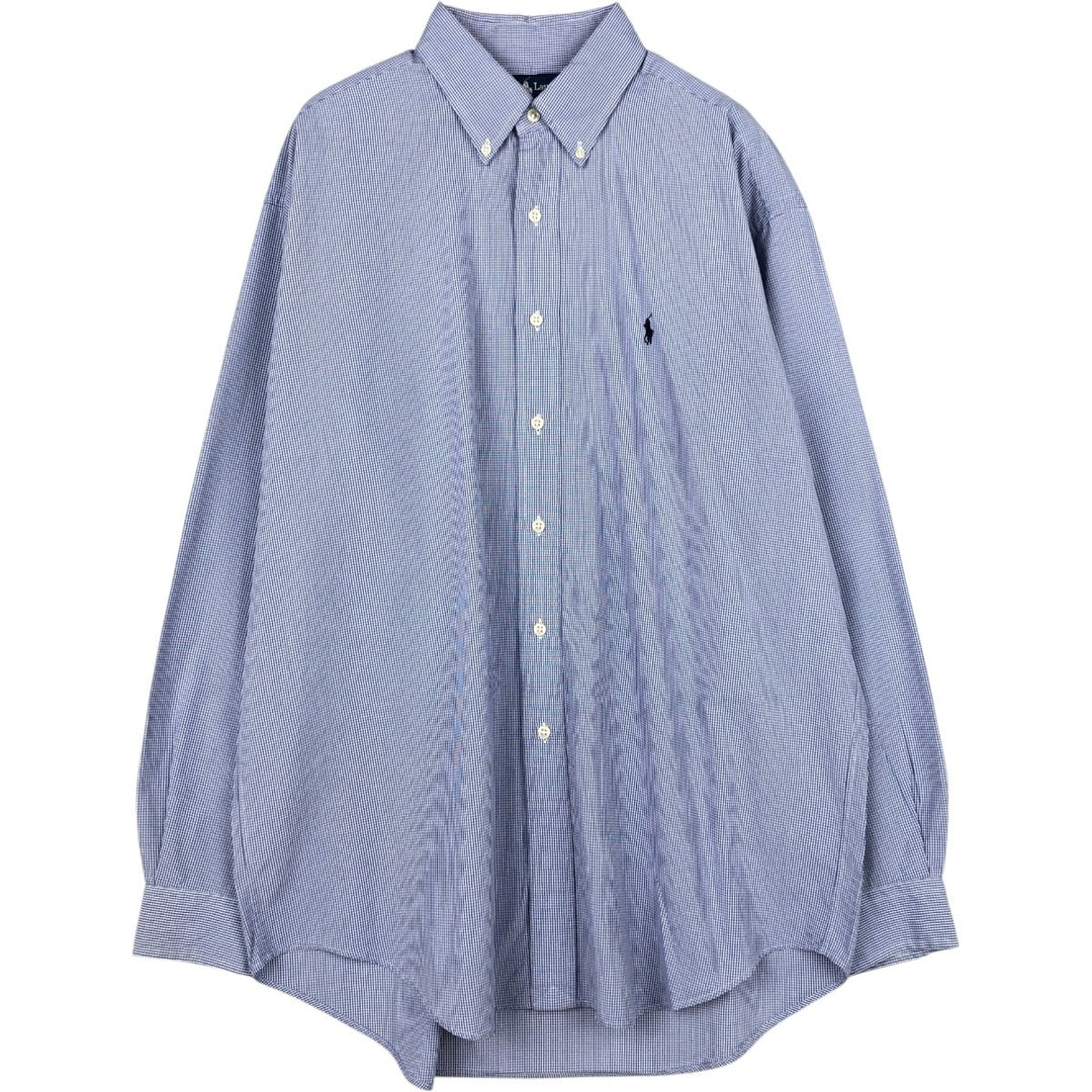 Ralph Lauren BLAKE Gingham Check Long Sleeve Button-Down Check Shirt, Men's Size L cotton blue type Vintage Second Hand