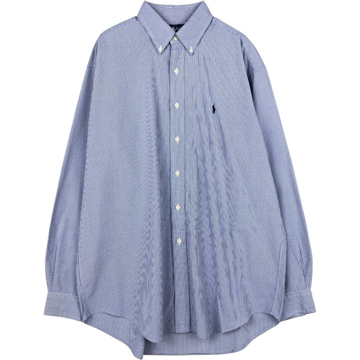 Ralph Lauren BLAKE Gingham Check Long Sleeve Button-Down Check Shirt, Men's Size L cotton blue type Vintage Second Hand