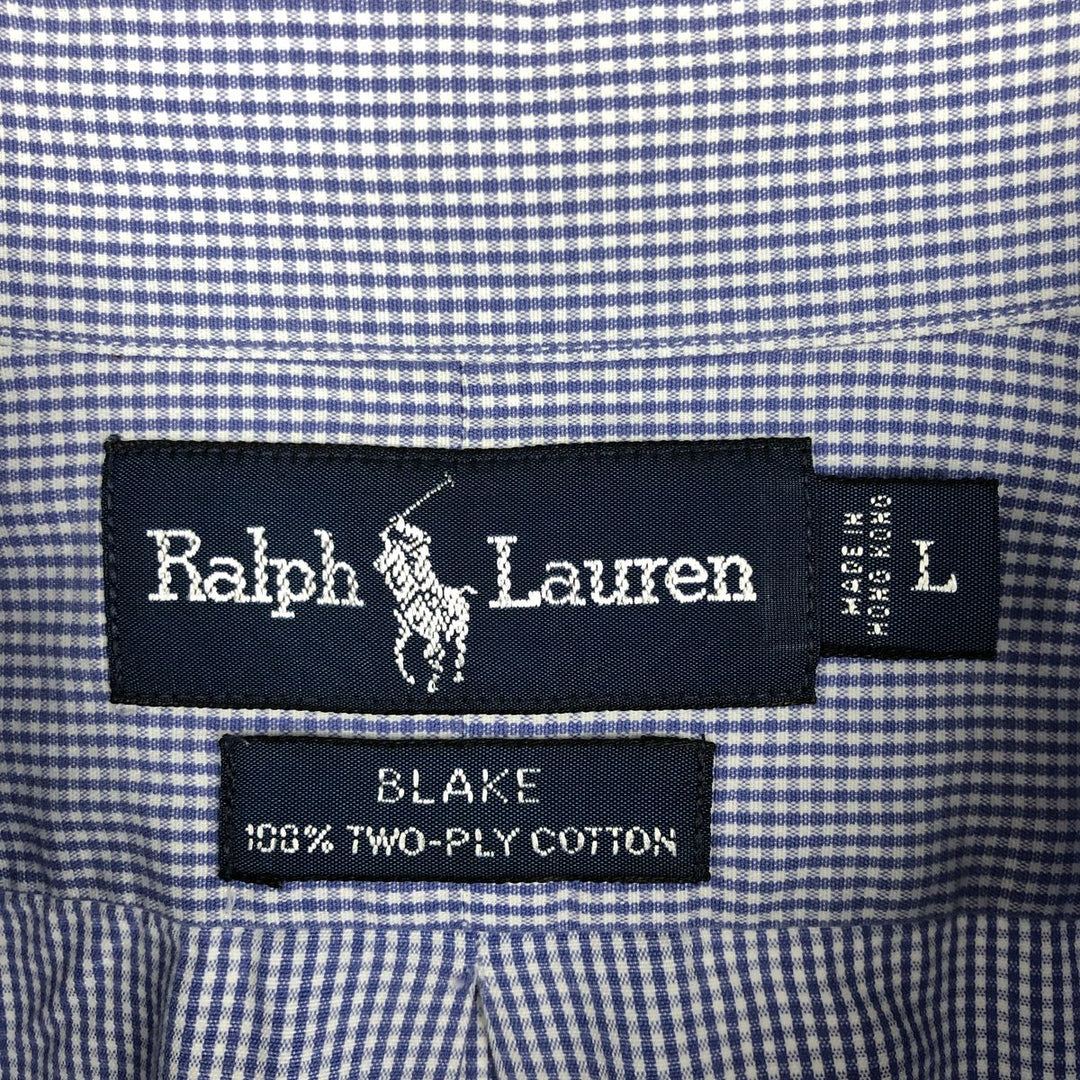 Ralph Lauren BLAKE Gingham Check Long Sleeve Button-Down Check Shirt, Men's Size L cotton blue type Vintage Second Hand