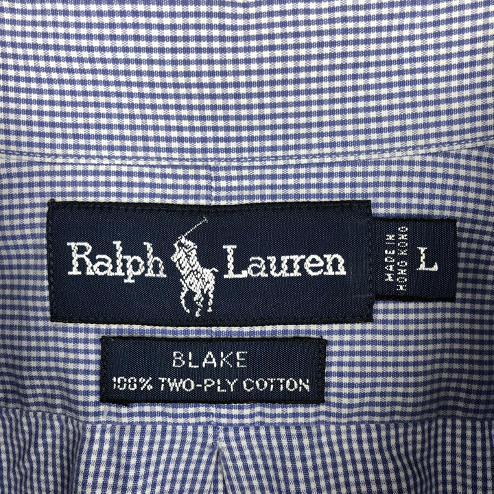 Ralph Lauren BLAKE Gingham Check Long Sleeve Button-Down Check Shirt, Men's Size L cotton blue type Vintage Second Hand