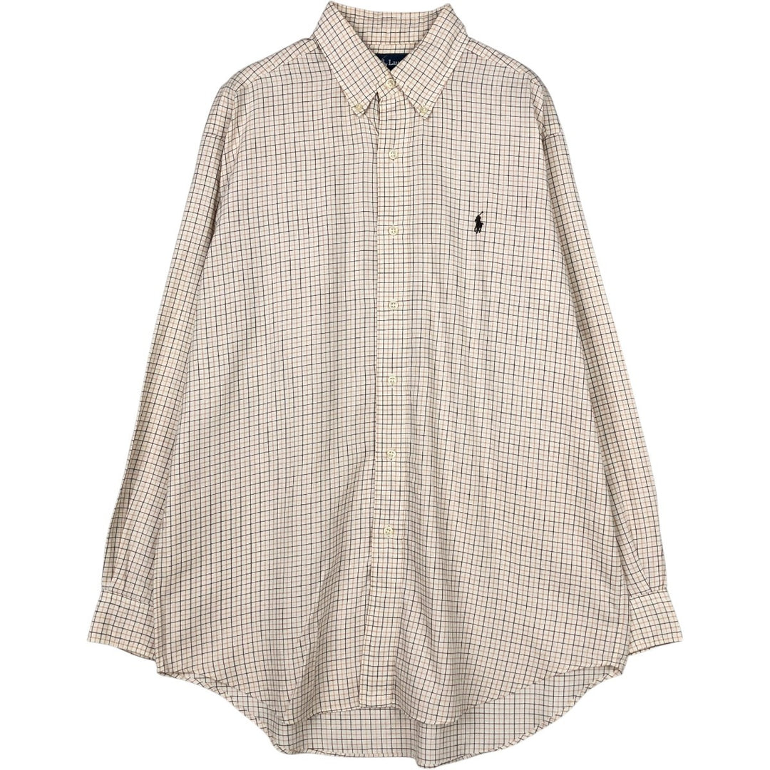 Ralph Lauren BLAKE long sleeve button down check shirt, men's size M cotton brown type Vintage Second Hand
