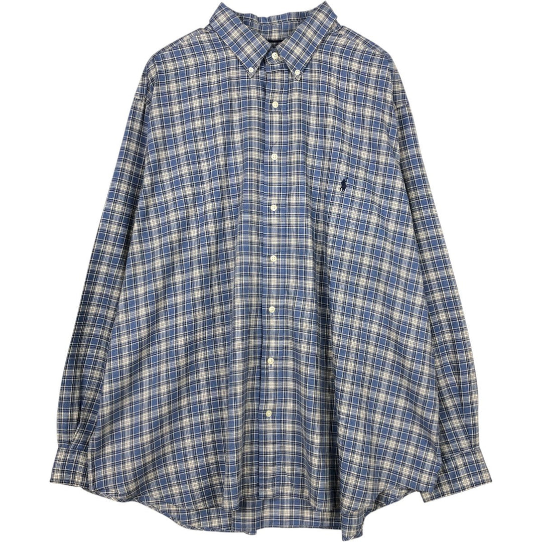 Ralph Lauren long-sleeved button-down check shirt, men's size XXL (approx.) cotton blue type Vintage Second Hand