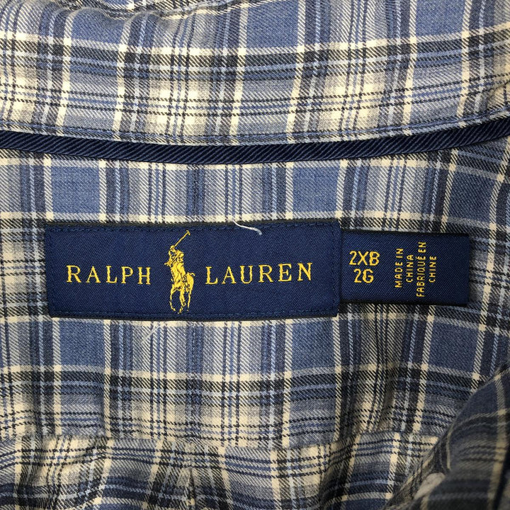 Ralph Lauren long-sleeved button-down check shirt, men's size XXL (approx.) cotton blue type Vintage Second Hand