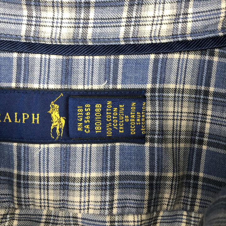 Ralph Lauren long-sleeved button-down check shirt, men's size XXL (approx.) cotton blue type Vintage Second Hand