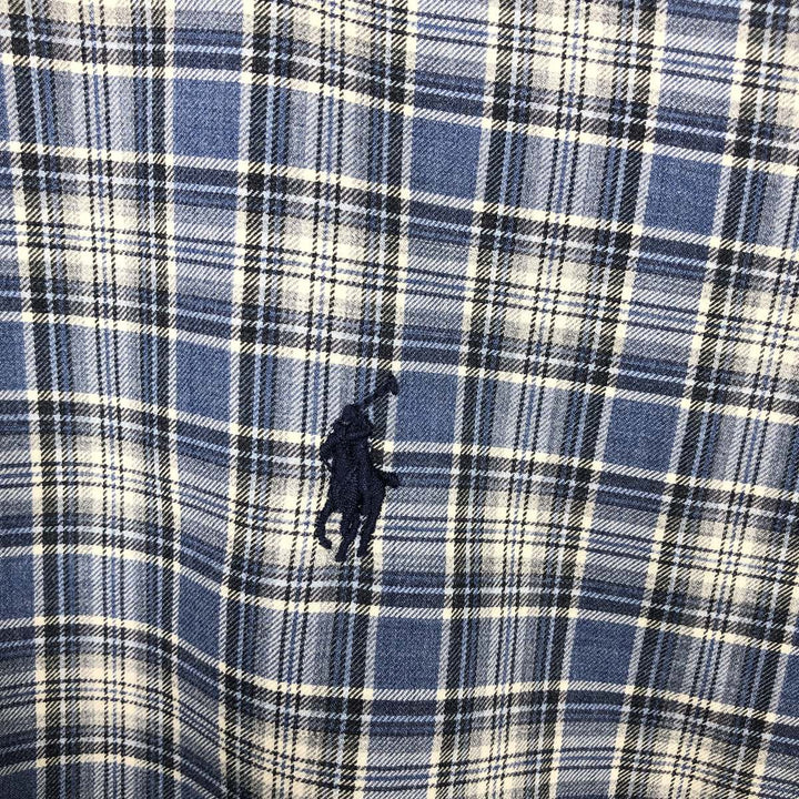 Ralph Lauren long-sleeved button-down check shirt, men's size XXL (approx.) cotton blue type Vintage Second Hand