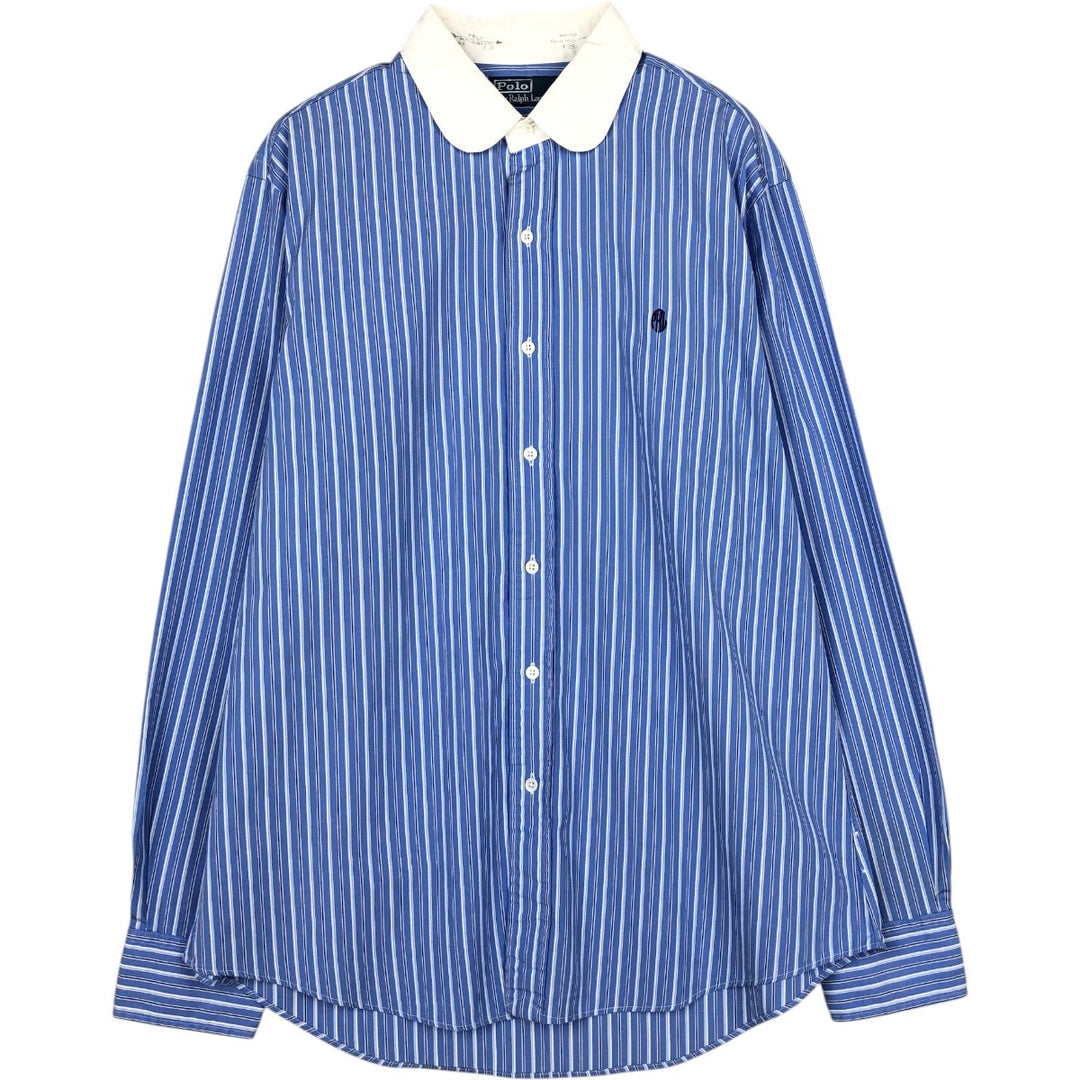 Ralph Lauren Striped Pattern Cleric Shirt, Men's Size L (approx.) cotton blue type Vintage Second Hand