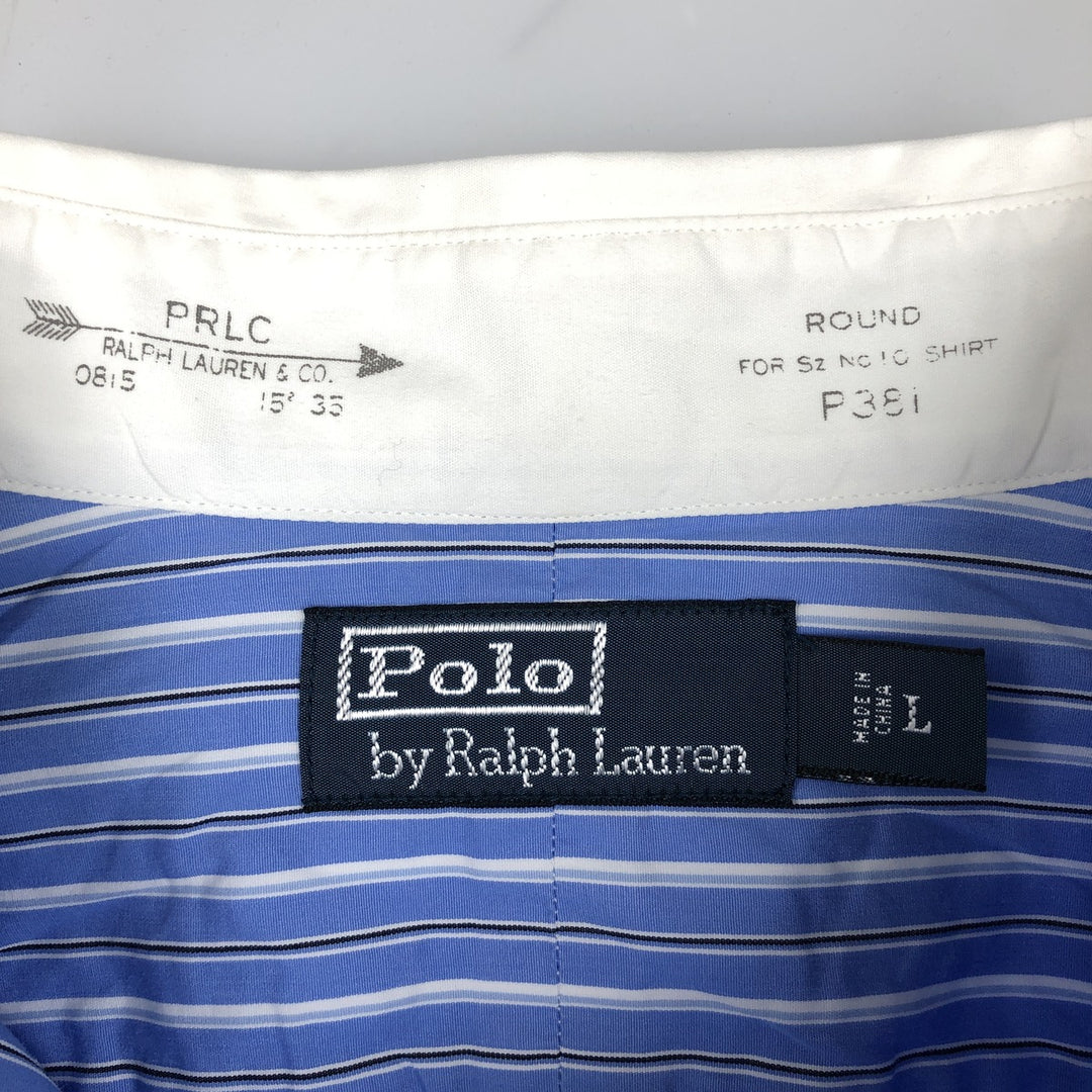 Ralph Lauren Striped Pattern Cleric Shirt, Men's Size L (approx.) cotton blue type Vintage Second Hand