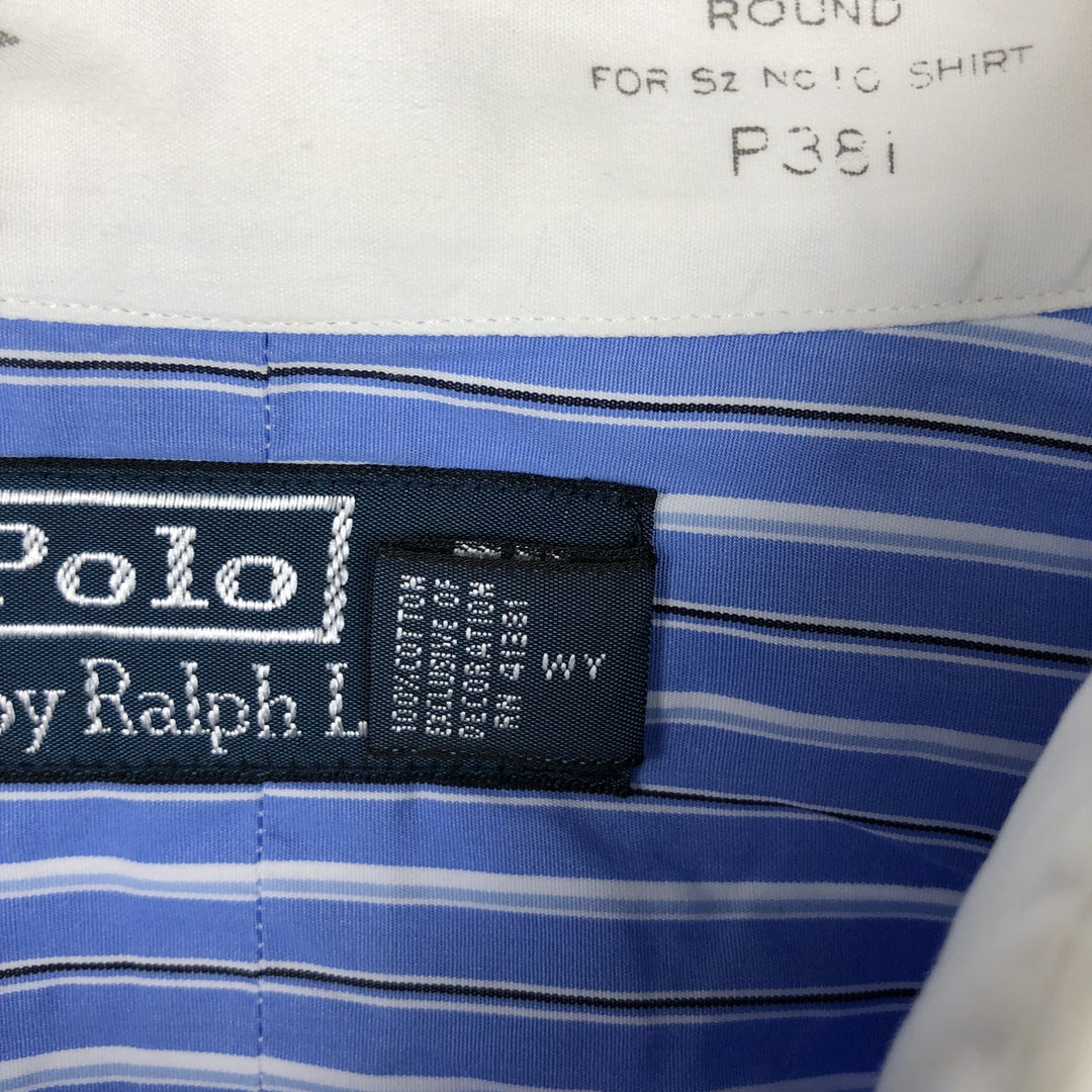 Ralph Lauren Striped Pattern Cleric Shirt, Men's Size L (approx.) cotton blue type Vintage Second Hand