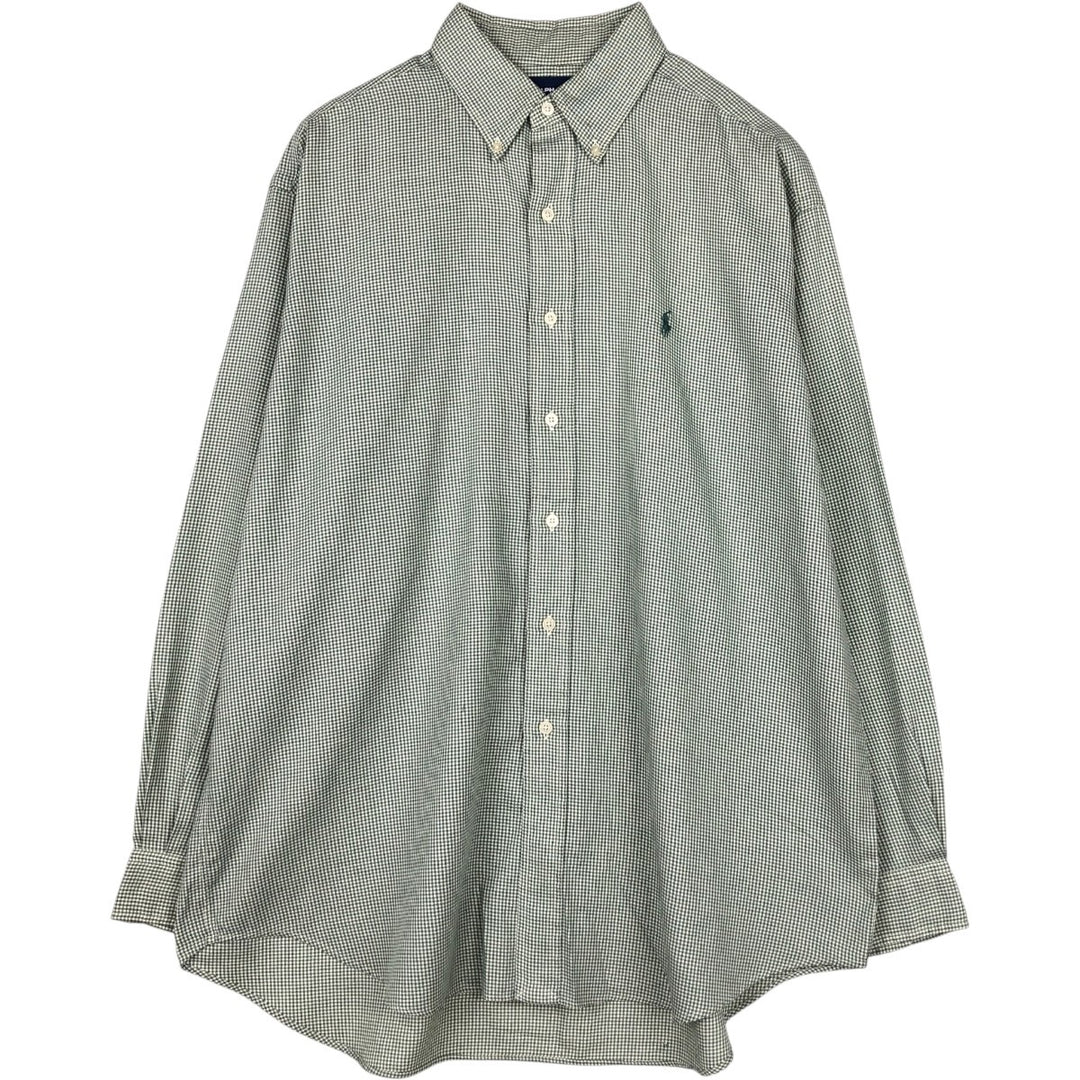 Ralph Lauren Golf Tilden long-sleeved button-down check shirt, men's size L cotton green type yellow green Vintage Second Hand