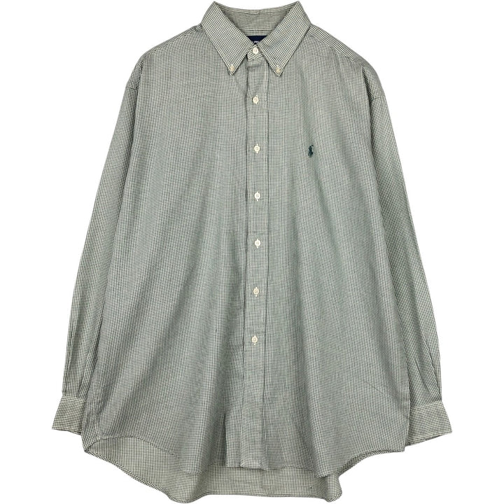 Ralph Lauren Golf Tilden long-sleeved button-down check shirt, men's size L cotton green type yellow green Vintage Second Hand