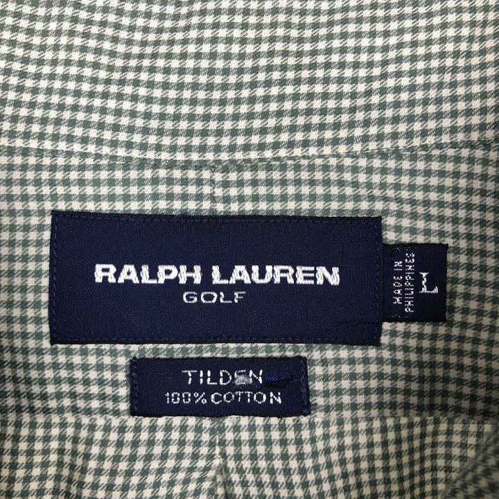 Ralph Lauren Golf Tilden long-sleeved button-down check shirt, men's size L cotton green type yellow green Vintage Second Hand