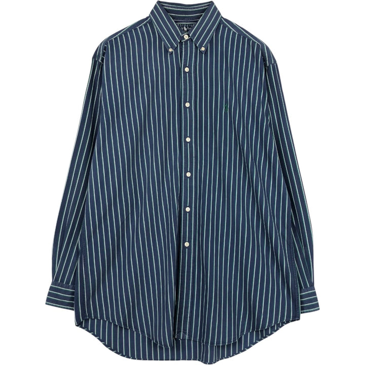 Ralph Lauren BLAIRE long sleeve button down striped shirt, men's size M cotton navy blue type Vintage Second Hand