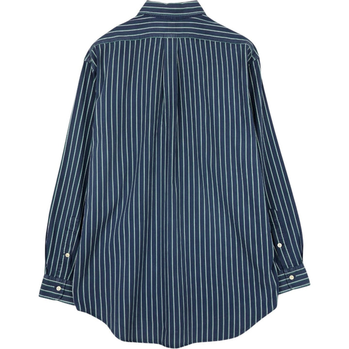 Ralph Lauren BLAIRE long sleeve button down striped shirt, men's size M cotton navy blue type Vintage Second Hand