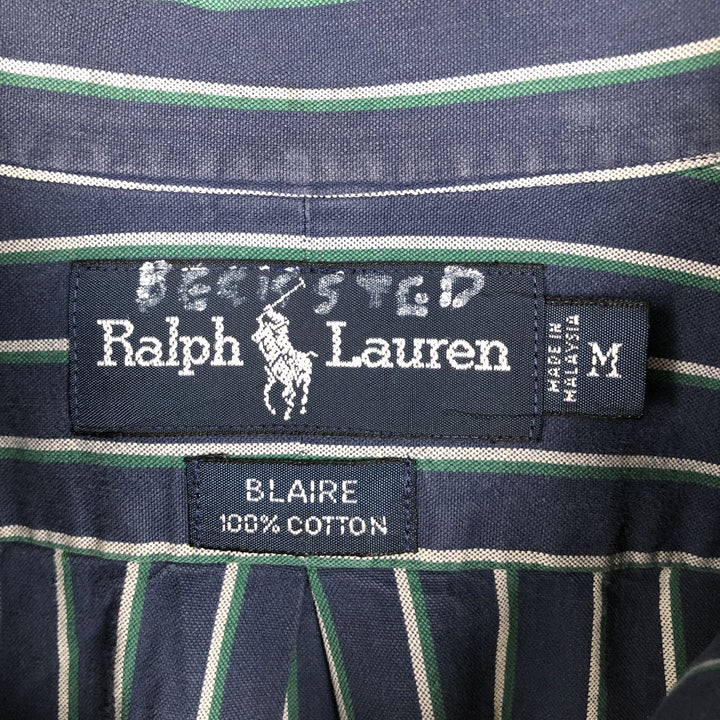 Ralph Lauren BLAIRE long sleeve button down striped shirt, men's size M cotton navy blue type Vintage Second Hand